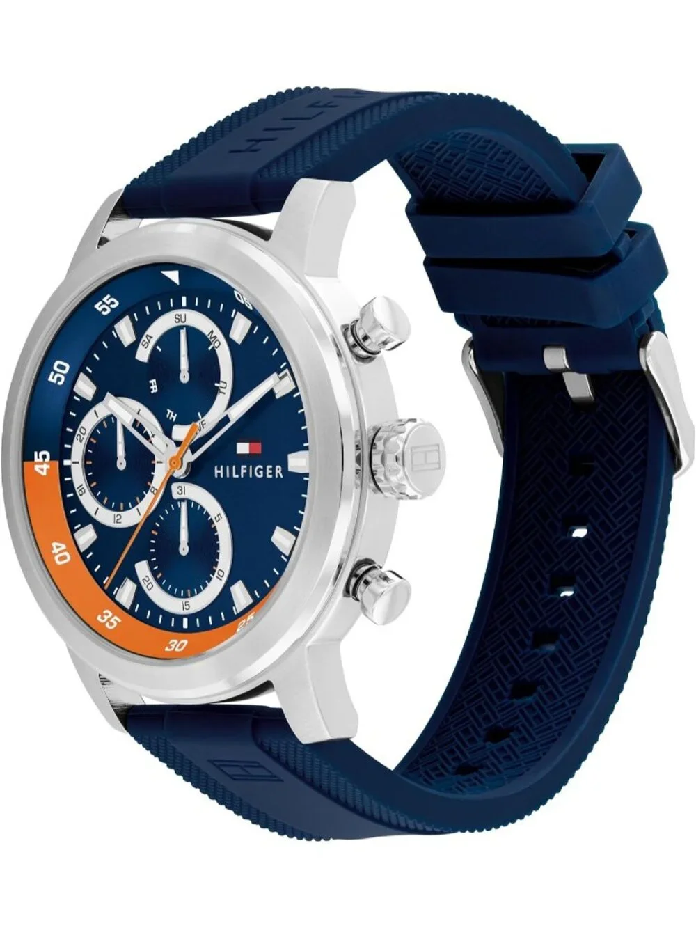 Men's Blue Quartz Multifunction Stainless Steel Case Oversized Crown Wrist Watch